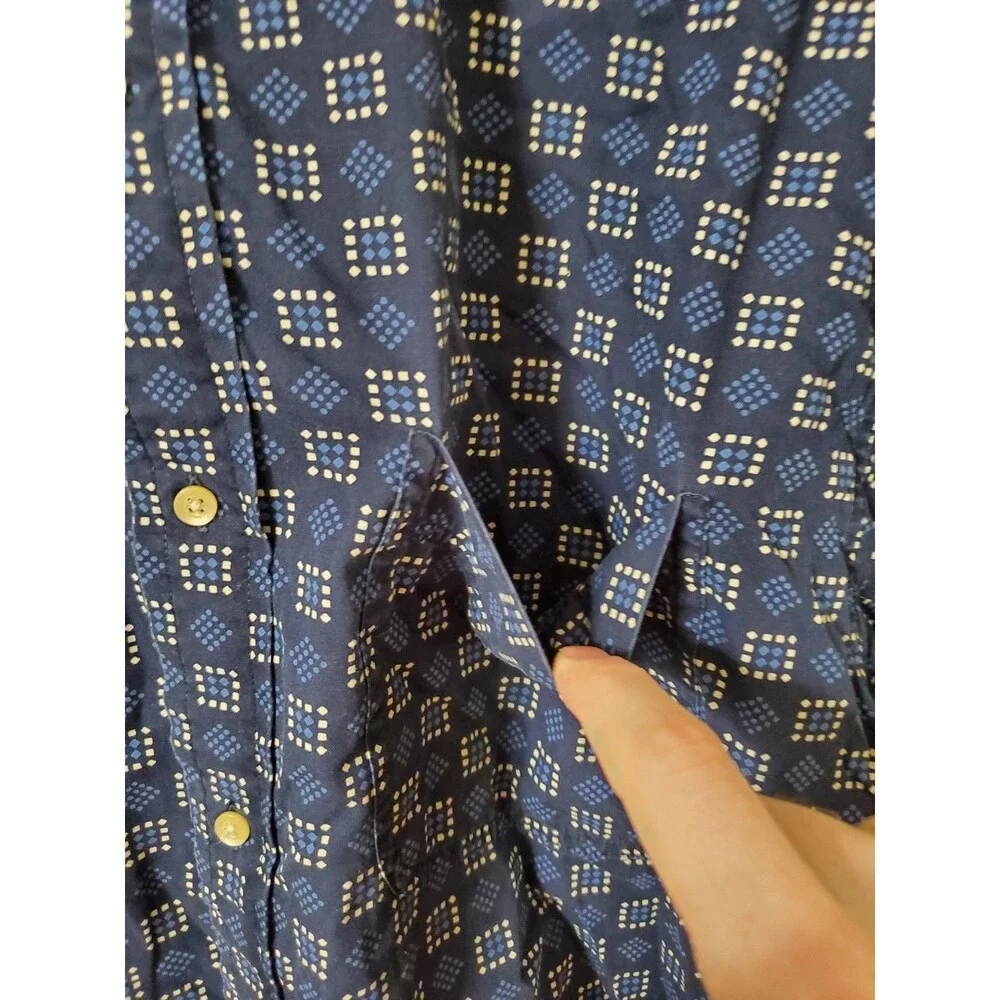Vintage Banana Republic Shirt Mens Medium Blue Long Sleeve Button Up Geometric